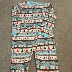 Merry moments Christmas Fair Isle Syle Footless Union Suit Pajamas Roomy Size M